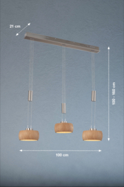 Fischer&honsel hanglamp Shine wood led, 3-lichts nikkel-eiken