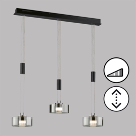 Fischer&honsel hanglamp Lavin led, 3-lichts zwart rookglas