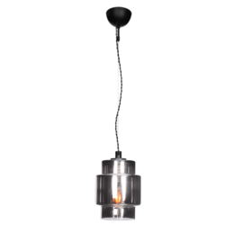 By Rydéns hanglamp Ebbot, 27 cm zwart met smoke glas incl. ledbron