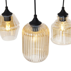 Qazqa hanglamp Hanne, 8-lichts zwart met amber glas