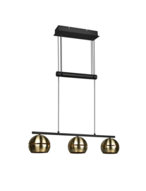 Trio lighting hanglamp Fletcher,  3-lichts mat zwart - mat messing