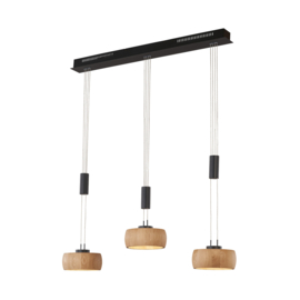 Fischer&honsel hanglamp Shine wood led, 3-lichts zwart-eiken