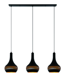 Freelight hanglamp Canna,  3-lichts zwart-goud