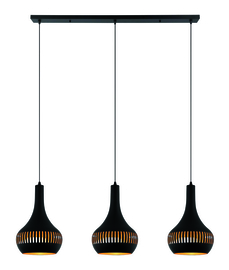 Hanglamp Canna,  3-lichts zwart-goud