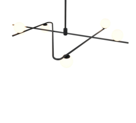 Trio lighting hanglamp Flaming, 6-lichts zwart-goud-wit glas