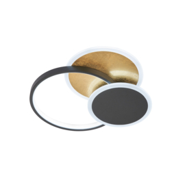 Fischer & Honsel plafondlamp Tomo rond led, mat zwart-goldleaf incl. afstandsbediening