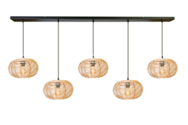 WF Light hanglamp Rimboe, 5-lichts natural met balk 150 cm zwart