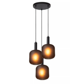 Lucide hanglamp Eloise, 3-lichts met antraciet glas