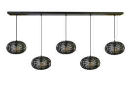 WF Light hanglamp Rimboe, 5-lichts zwart met balk 150 cm