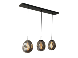 Hanglamp Din ei, 3-lichts met 24x31 cm smoke glas