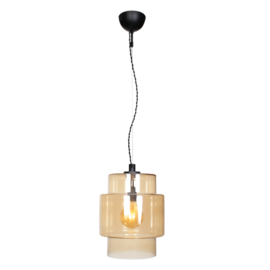 By Rydéns hanglamp Ebbot, 27 cm zwart met amber glas incl. ledbron