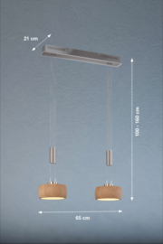 Fischer&honsel hanglamp Shine wood led, 2-lichts nikkel-eiken