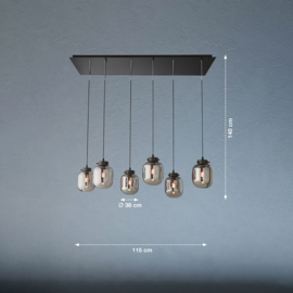 Fischer&honsel hanglamp Regi, 6-lichts zwart