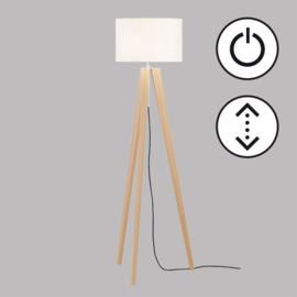 Fischer & Honsel vloerlamp Shine Wood, eiken met stoffen kap