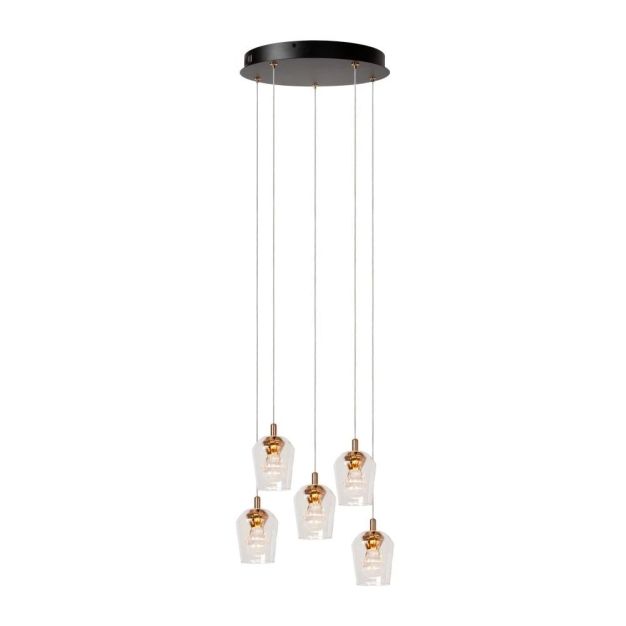 Lucide hanglamp Berliane led, 5-lichts zwart-transparant glas