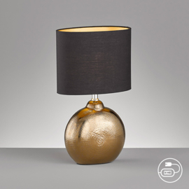 Fischer & Honsel  tafellamp Foro, antiek brons met zwarte kap