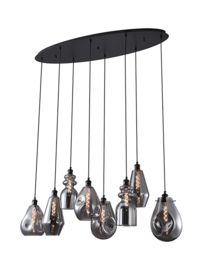 Light trend hanglamp Vincent, 8-lichts ovaal met smoke glas