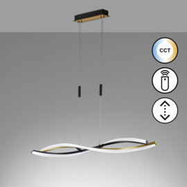 Fischer&honsel hanglamp Torcido led, zwart-goud incl. afstandsbediening