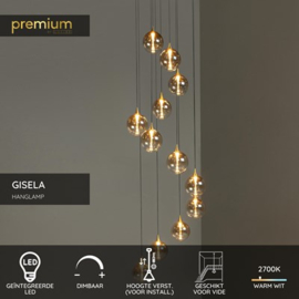 Lucide  GISELA - Hanglamp - Ø 61 cm - LED Dimb. - 12x3,5W 2700K -amber glas