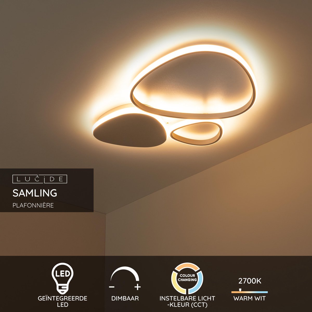 Lucide plafondlamp Samling led, taupe 62 cm