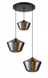 Toplicht hanglamp Savoy 3 lights black + smoke glass Carlton
