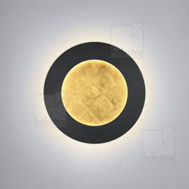 Helestra wandlamp Tura led, zwart-goldleaf rond