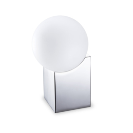 Pujol Lighting tafellamp Cub, chroom met mat glas