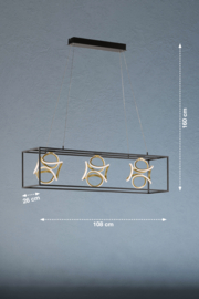 Fischer & Honsel hanglamp Gesa led, 3-lichts zwart met goldleaf incl. touch dimmer