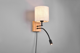 Trio lighting wandlamp Nilam, natural hout met ronde kap