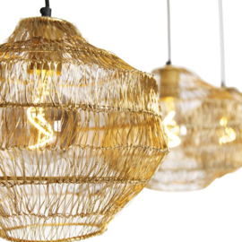 Qazqa hanglamp Vadi, 3-lichts zwart met messing