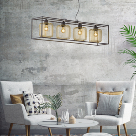 Fischer&honsel hanglamp Caydo, 4-lichts zwart-goud