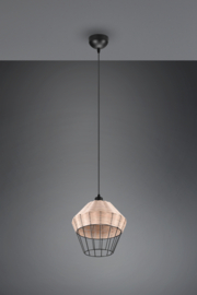 Trio lighting hanglamp Borka, 1-lichts zwart met rotan natural