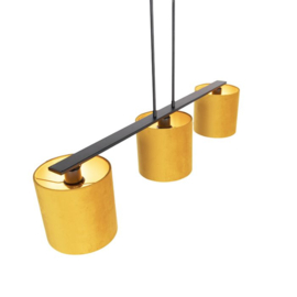 Qazqa  hanglamp Combi 3 Deluxe, 3-lichts velours geel met goud