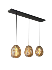 Hanglamp Din ei, 3-lichts met 24x31 cm amber glas
