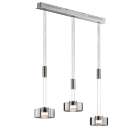 Fischer&honsel hanglamp Lavin led, 3-lichts mat nikkel rookglas