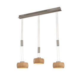 Fischer&honsel hanglamp Shine wood led, 3-lichts nikkel-eiken