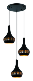 Hanglamp Canna,  3-lichts zwart-goud rond