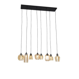 Qazqa hanglamp Hanne, 8-lichts zwart met amber glas