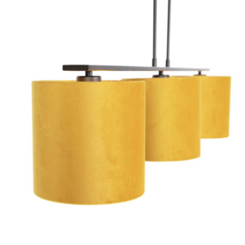 Qazqa  hanglamp Combi 3 Deluxe, 3-lichts velours geel met goud