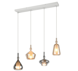 Trio lighting hanglamp Aldea, 4-lichts amber-grijsglas