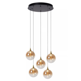 Lucide hanglamp Gisela led, 5-lichts amber glas