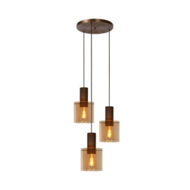 Lucide hanglamp Toledo, 3-lichts koper amber glas rond