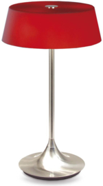 Tafellamp Notor, mat nikkel met rood glas