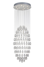 Linea Verdace hanglamp Drop met K9 kristal, 9-lichts chroom 60 cm incl. ledbron