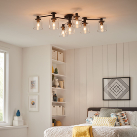 Elstead Lighting plafondlamp Axel, 7-lichts zwart met brass