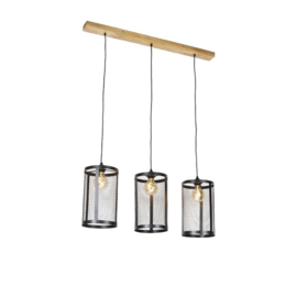 Qazqa hanglamp Cage Robusto 3-lichts zwart met hout