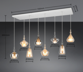 Trio lighting hanglamp Aldea, 8-lichts amber-grijsglas