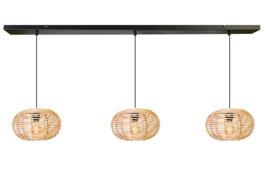 WF Light hanglamp Rimboe, 3-lichts natural met balk 130 cm zwart