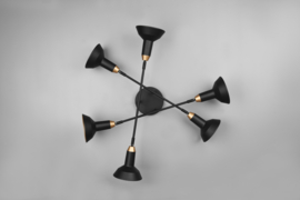 Plafondlamp Roxie, 6-lichts zwart met goud