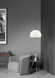 Helestra  hanglamp Doro , rode pendel met witte acryl kap 40 cm